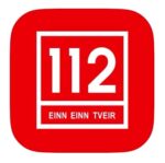 A red square logo with white numbers 112 for the emergency app in Iceland.