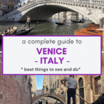 A guide to Venice, Italy, featuring images of the Rialto Bridge and gondolas navigating the canals, highlighting the best things to see and do.