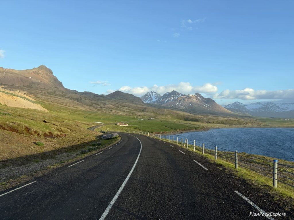 A mountain road leading down from Borgarfjordur Eystri in Iceland.