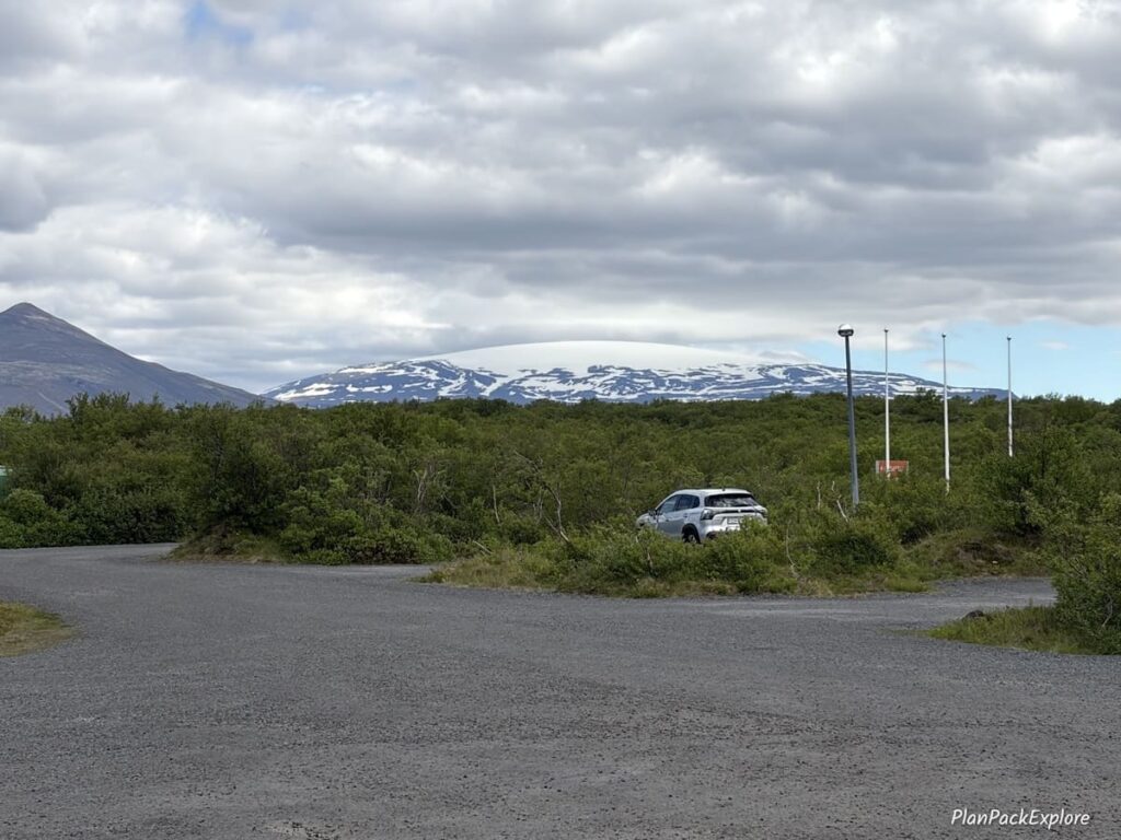 A view of a glacier from a parking lot on the Silver Circle in Iceland.